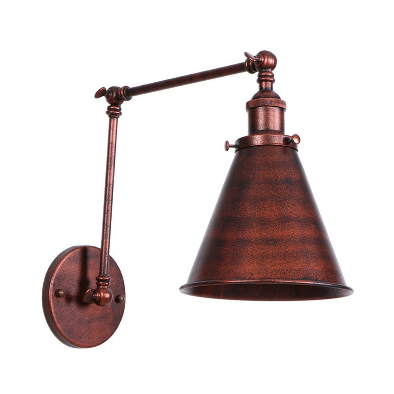 Farmhouse Cone Wall Sconce - Black/Rust Iron Lighting Fixture For Bedroom