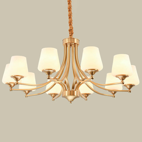 Rustic Cream Glass Gold Bud Chandelier Pendant Light For Living Room