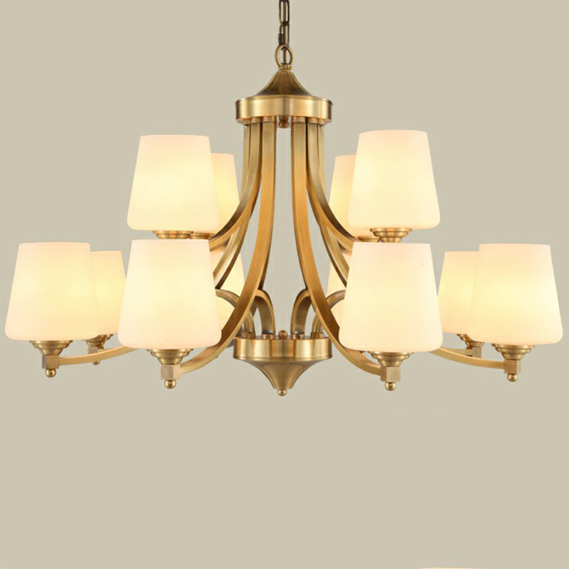 Rustic Cream Glass Gold Bud Chandelier Pendant Light For Living Room