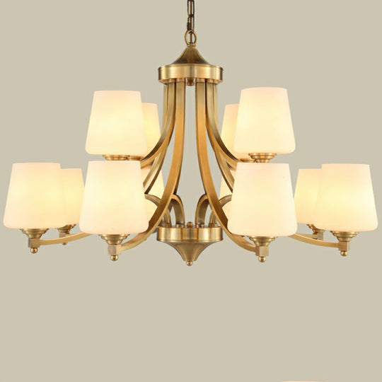 Rustic Cream Glass Gold Bud Chandelier Pendant Light For Living Room