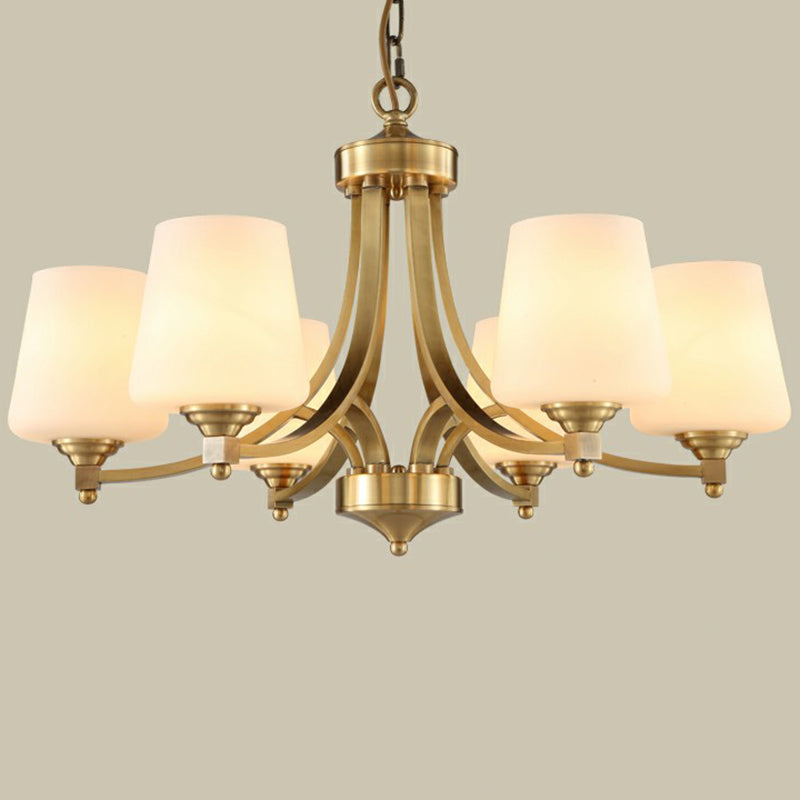 Rustic Cream Glass Gold Bud Chandelier Pendant Light For Living Room