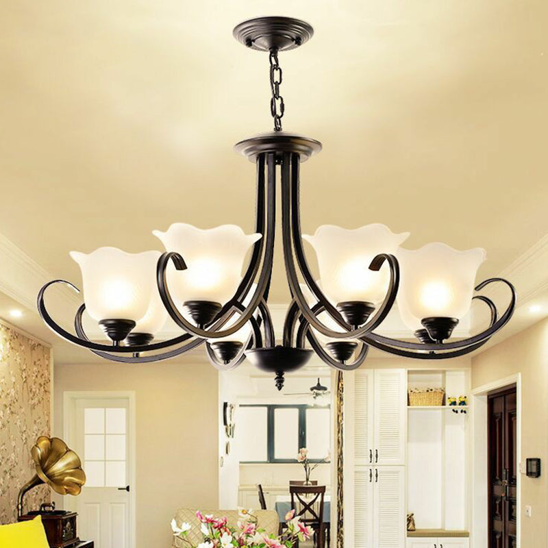 Vintage Floral Iron Pendant Light With Cream Glass Shade