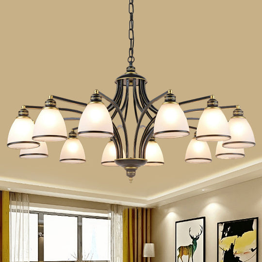 Traditional Bell Shade Frosted Glass Ceiling Chandelier Light - Ideal For Living Room Décor Black