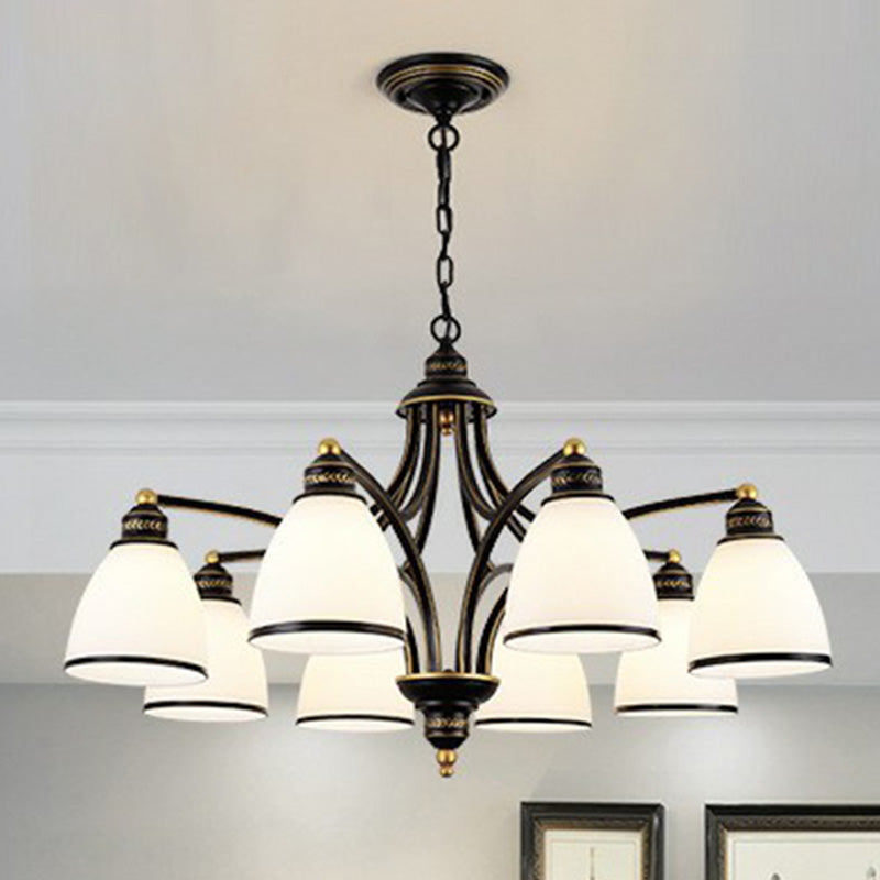 Vintage Frosted Glass Chandelier Pendant Light For Living Room Decor 8 / Black Down