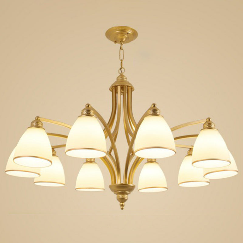 Vintage Frosted Glass Chandelier Pendant Light For Living Room Decor 10 / Gold Down