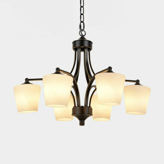 Retro Tapered Chandelier Light With Cream Glass Shades - Ideal Dining Room Lighting