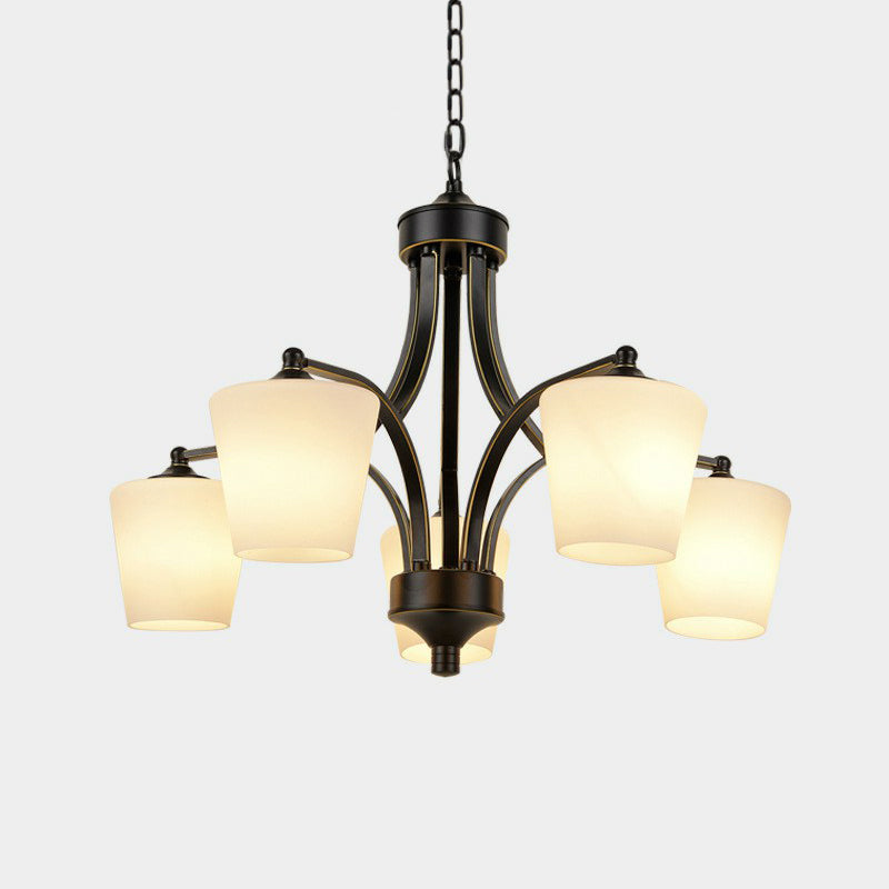 Retro Tapered Chandelier Light With Cream Glass Shades - Ideal Dining Room Lighting