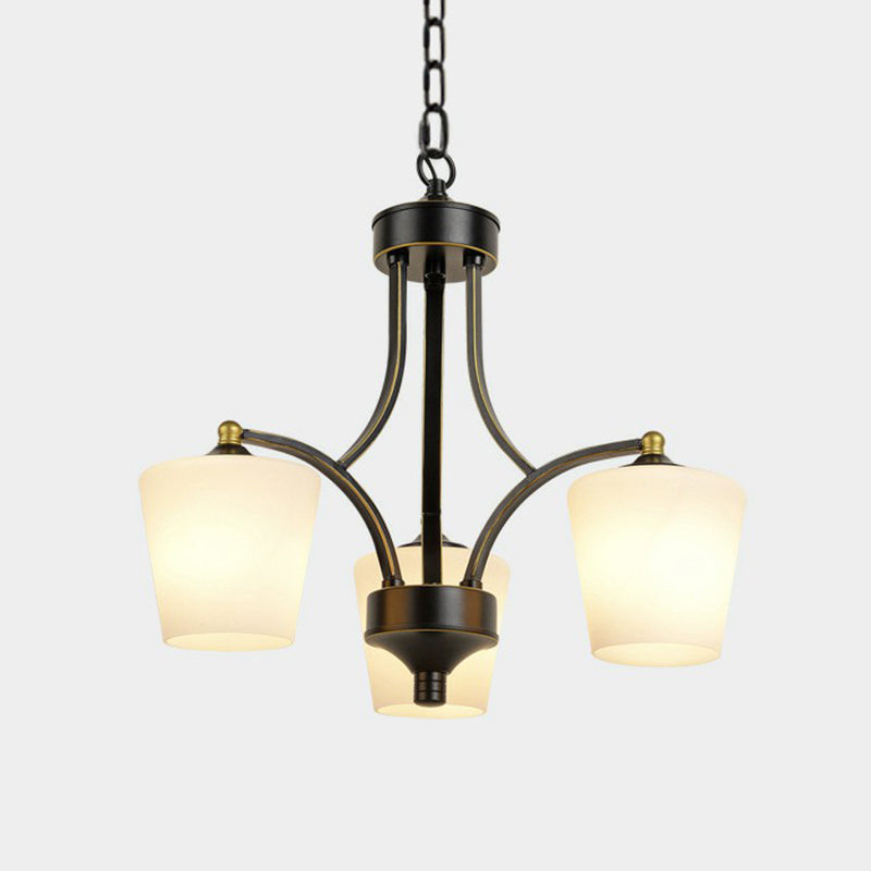 Retro Tapered Chandelier Light With Cream Glass Shades - Ideal Dining Room Lighting