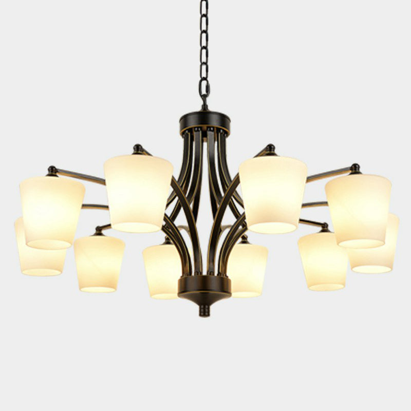 Retro Tapered Chandelier Light With Cream Glass Shades - Ideal Dining Room Lighting