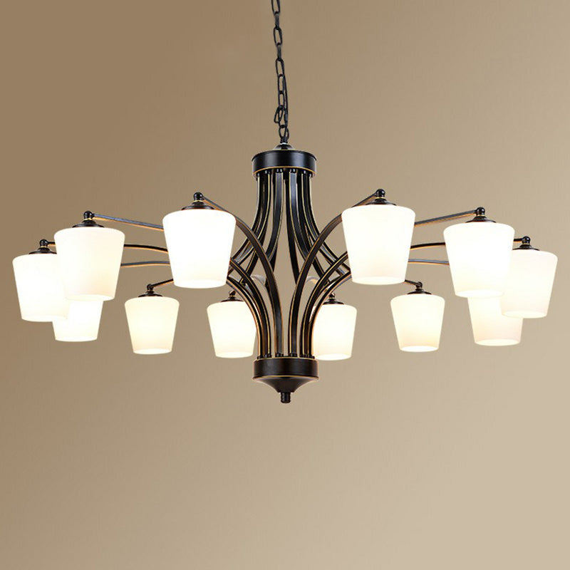 Retro Tapered Chandelier Light With Cream Glass Shades - Ideal Dining Room Lighting 12 / Black