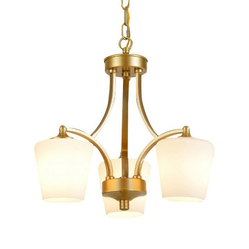 Retro Tapered Chandelier Light With Cream Glass Shades - Ideal Dining Room Lighting