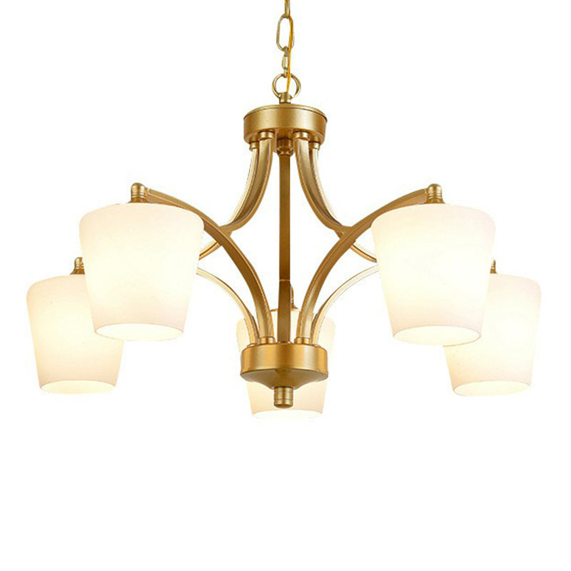 Retro Tapered Chandelier Light With Cream Glass Shades - Ideal Dining Room Lighting