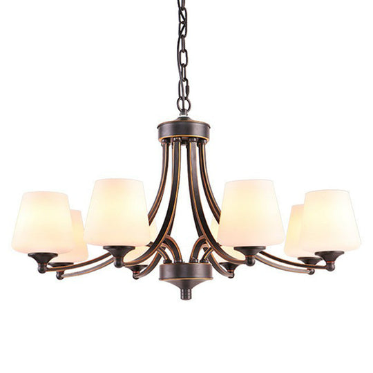 Rustic Living Room Chandelier With Tapered White Frost Glass Shade 6 / Black