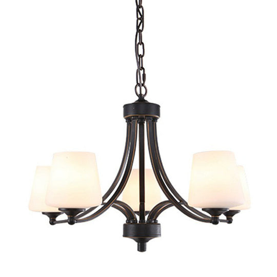 Rustic Living Room Chandelier With Tapered White Frost Glass Shade 5 / Black