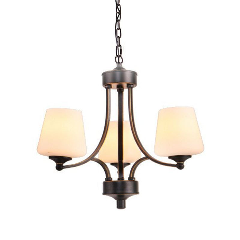 Rustic Living Room Chandelier With Tapered White Frost Glass Shade 3 / Black