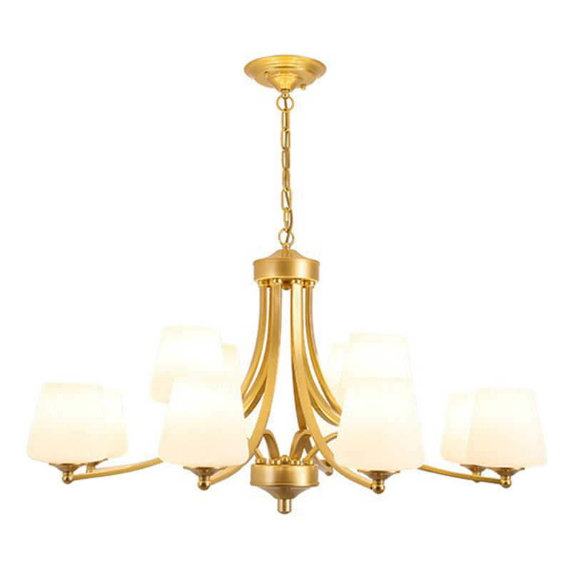 Rustic Living Room Chandelier With Tapered White Frost Glass Shade 12 / Gold