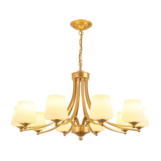 Rustic Living Room Chandelier With Tapered White Frost Glass Shade 10 / Gold