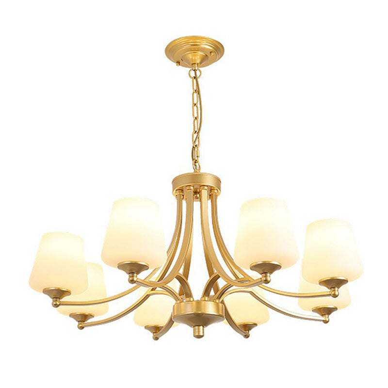 Rustic Living Room Chandelier With Tapered White Frost Glass Shade 8 / Gold