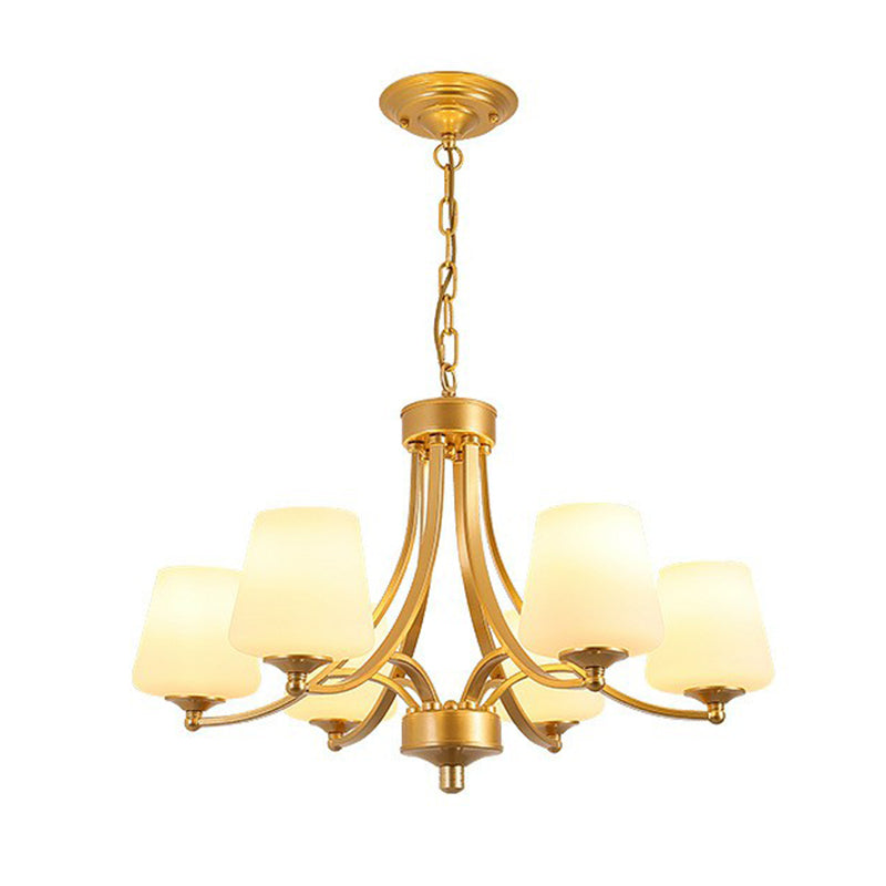 Rustic Living Room Chandelier With Tapered White Frost Glass Shade 6 / Gold