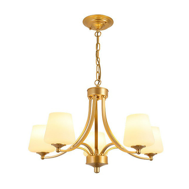 Rustic Living Room Chandelier With Tapered White Frost Glass Shade 5 / Gold