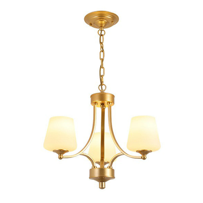 Rustic Living Room Chandelier With Tapered White Frost Glass Shade 3 / Gold