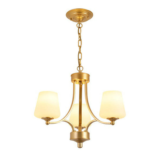 Rustic Living Room Chandelier With Tapered White Frost Glass Shade 3 / Gold