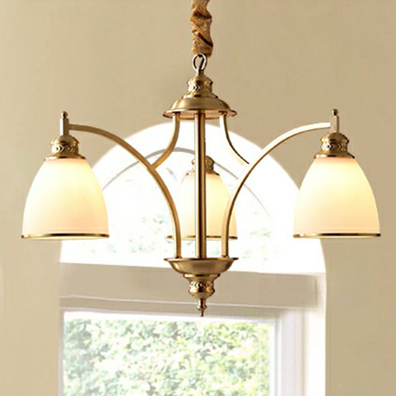 Golden Bell Chandelier: Classic Cream Glass Pendant Light For Living Room