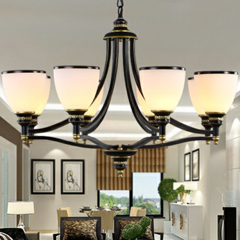 Traditional Opal Glass Black Chandelier Light For Living Room Ceiling