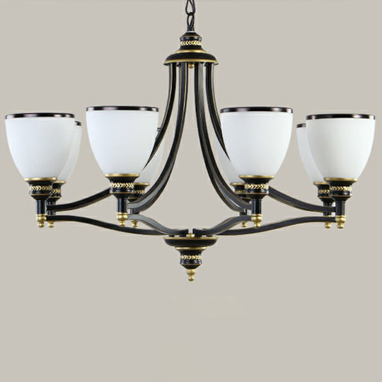 Traditional Opal Glass Black Chandelier Light For Living Room Ceiling