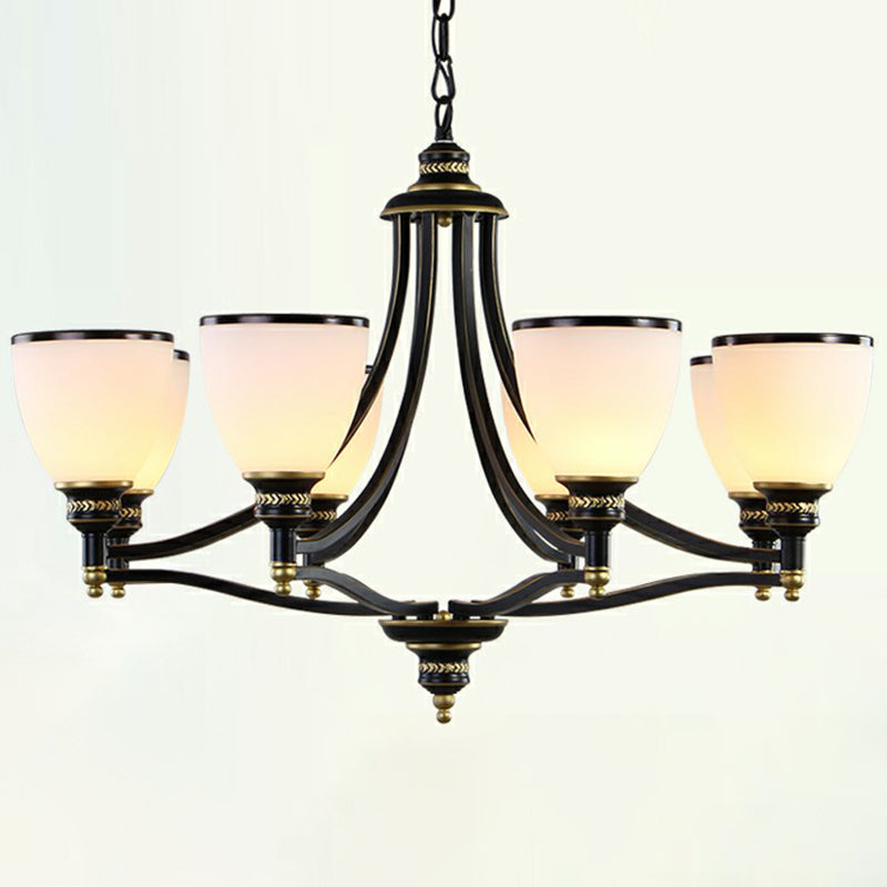 Traditional Opal Glass Black Chandelier Light For Living Room Ceiling