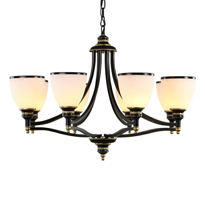 Traditional Opal Glass Black Chandelier Light For Living Room Ceiling