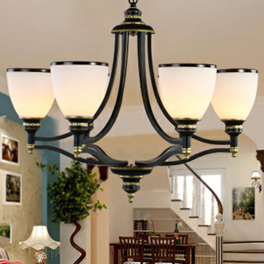 Traditional Opal Glass Black Chandelier Light For Living Room Ceiling 6 /