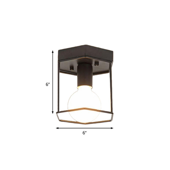 Industrial Metal Flush Light Fixture - 1 Light, Black/White, Triangle/Hexagon Design, Living Room Ceiling Lighting