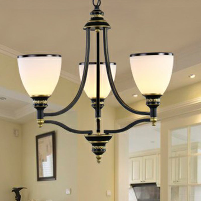 Traditional Opal Glass Black Chandelier Light For Living Room Ceiling