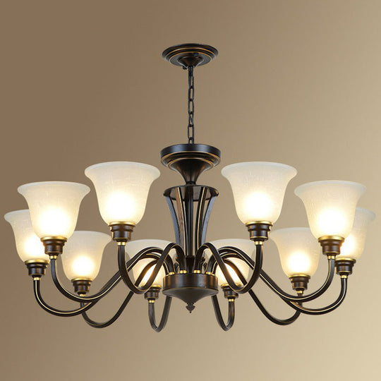 Rustic Bell Shaped Suspension Light Chandelier - Cream Glass Perfect For Dining Room 10 / Black