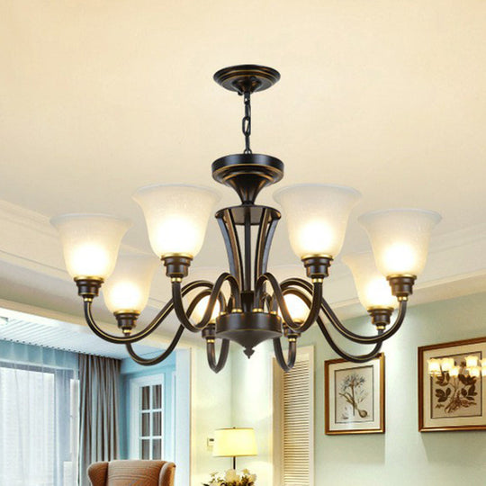 Rustic Bell Shaped Suspension Light Chandelier - Cream Glass Perfect For Dining Room 8 / Black