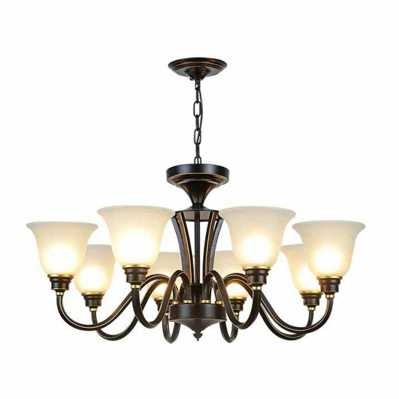 Rustic Bell Shaped Suspension Light Chandelier - Cream Glass Perfect For Dining Room