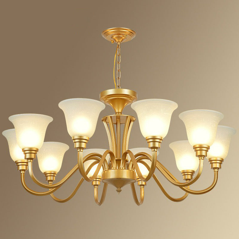 Rustic Bell Shaped Suspension Light Chandelier - Cream Glass Perfect For Dining Room 10 / Gold