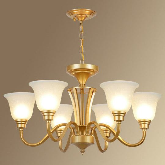 Rustic Bell Shaped Suspension Light Chandelier - Cream Glass Perfect For Dining Room 6 / Gold