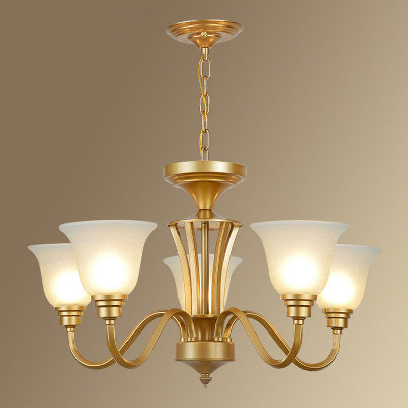 Rustic Bell Shaped Suspension Light Chandelier - Cream Glass Perfect For Dining Room 5 / Gold