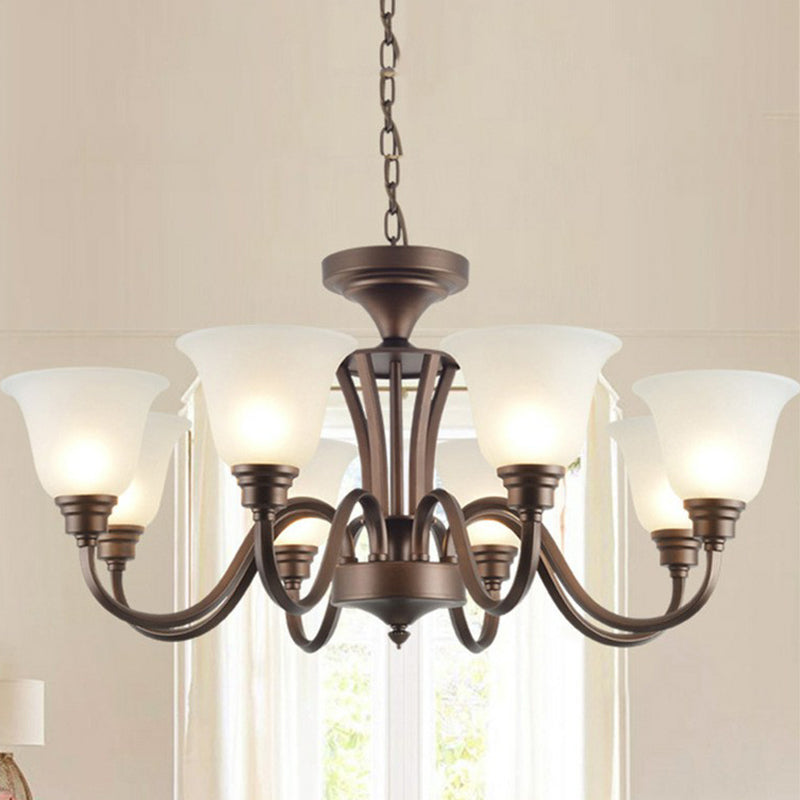 Traditional Bell Frost Glass Ceiling Lighting Chandelier In Brown - Perfect For Living Rooms