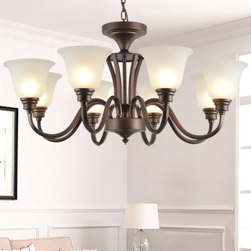 Traditional Bell Frost Glass Ceiling Lighting Chandelier In Brown - Perfect For Living Rooms