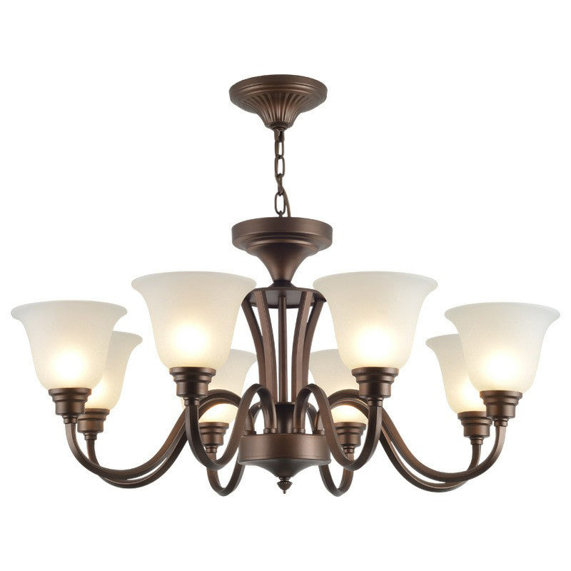 Traditional Bell Frost Glass Ceiling Lighting Chandelier In Brown - Perfect For Living Rooms