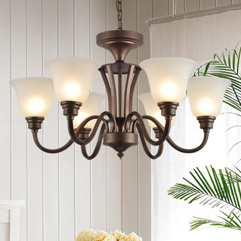 Traditional Bell Frost Glass Ceiling Lighting Chandelier In Brown - Perfect For Living Rooms