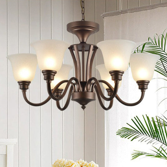 Traditional Bell Frost Glass Ceiling Lighting Chandelier In Brown - Perfect For Living Rooms