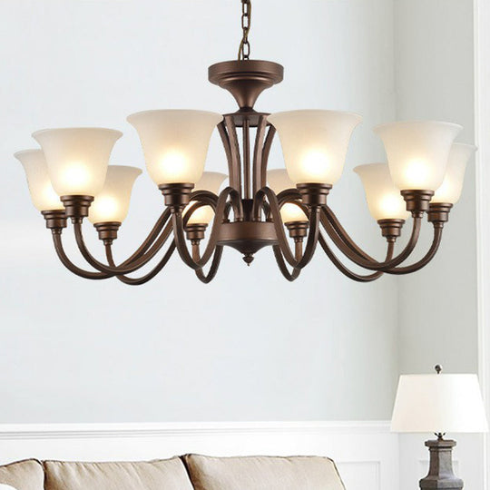 Traditional Bell Frost Glass Ceiling Lighting Chandelier In Brown - Perfect For Living Rooms