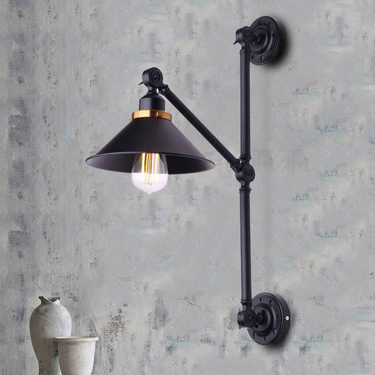 Industrial Metal Wall Lamp: Stylish Barn Shade Sconce Light Adjustable 1 Black 8/10 Width / 8