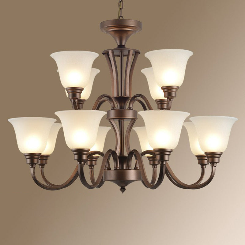 Traditional Bell Frost Glass Ceiling Lighting Chandelier In Brown - Perfect For Living Rooms 12 /