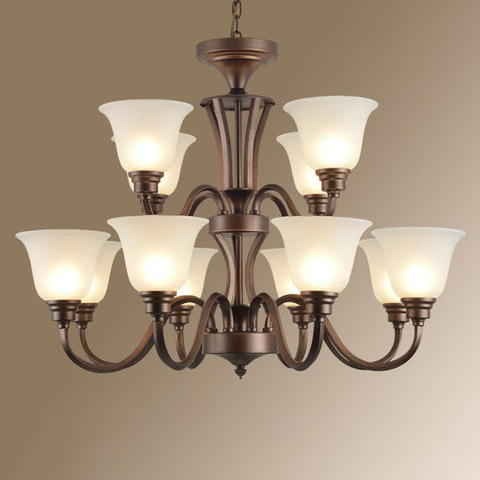 Traditional Bell Frost Glass Ceiling Lighting Chandelier In Brown - Perfect For Living Rooms 12 /