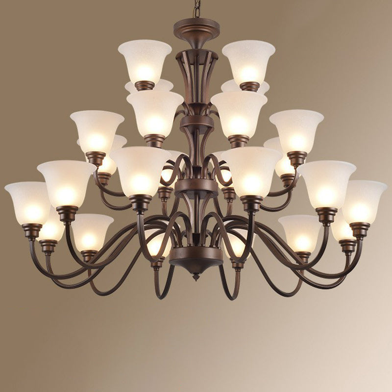 Traditional Bell Frost Glass Ceiling Lighting Chandelier In Brown - Perfect For Living Rooms